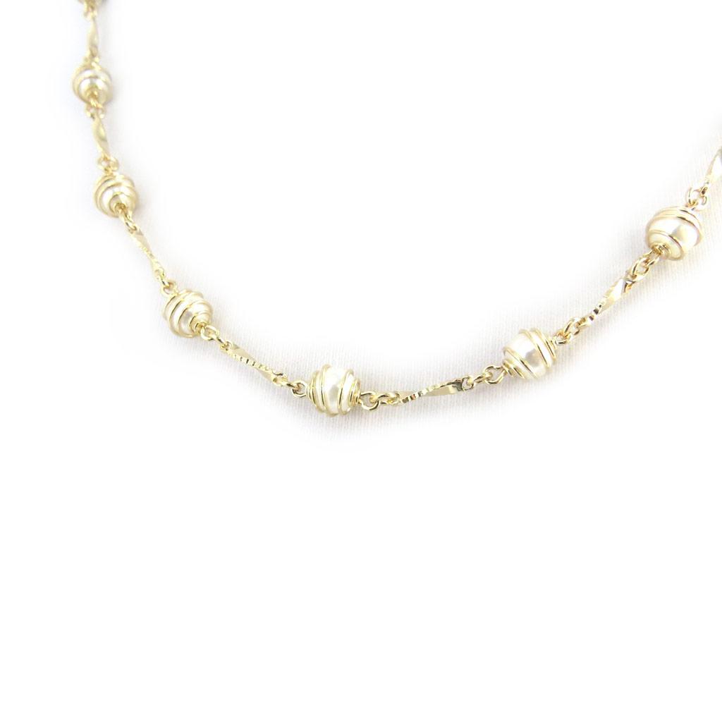 Les Trésors De Lily [M8861] - Ivory 'Sissi' Gold Plated Necklace (6 Mm)