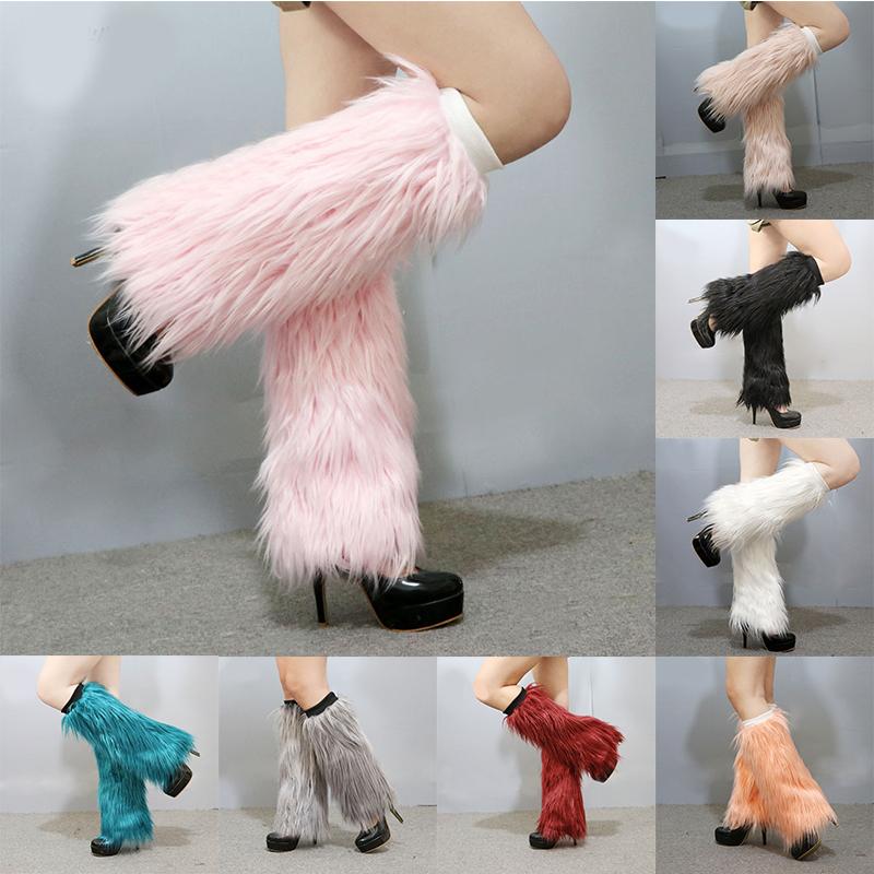 Fluffies Faux Fur Boots Socks Winter Female Leggings Trendy Warming Leg Warmers Solid Color Foot Sleeve Boot Cover For Women