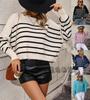 Autumn and Winter New European and American Crew Neck Women's Knitted Sweater Loose Pullover Striped Sweater Women