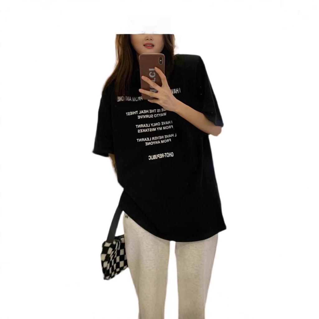 Cotton letter print short-sleeved T-shirt women's summer ins trendy brand couple European and American retro oversize half-sleeved top