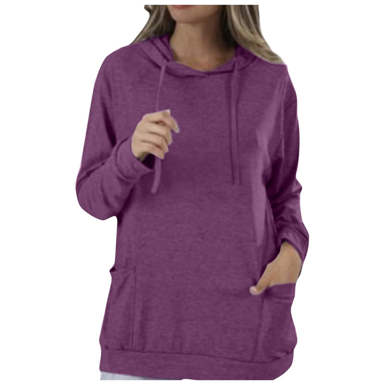 

Женская толстовка с капюшоном с длинным рукавом и круглым вырезом, повседневная толстовка с карманами XL фиолетовый