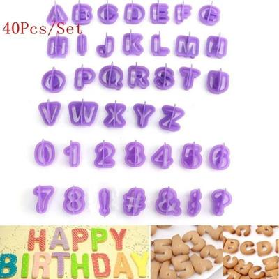 40 Stück Niedliche Alphabet Zahlen Zeichen Buchstaben Ausstechform Fondant Kuchen Keks Backform DIY Griff Küchenbackzubehör