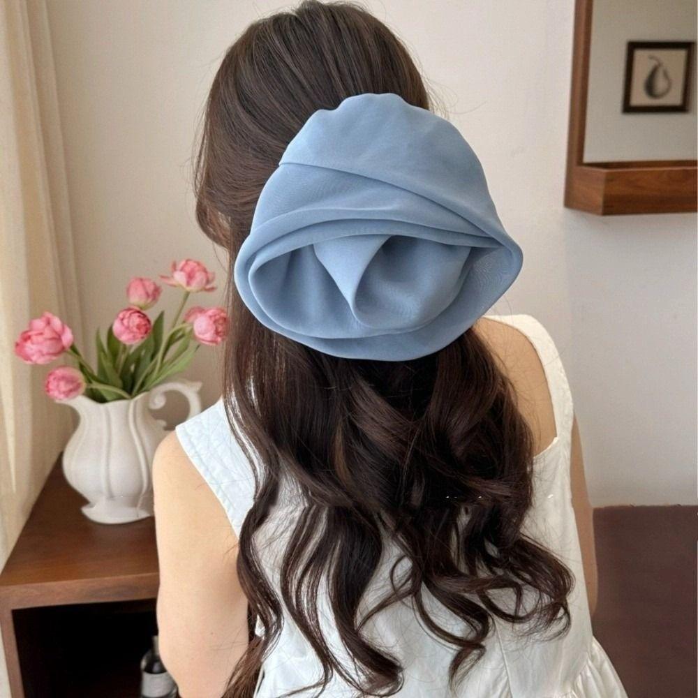 Yellow Chiffon Hairpin French Women Barrette Temperament Rose Flower Hair Clips  Seaside