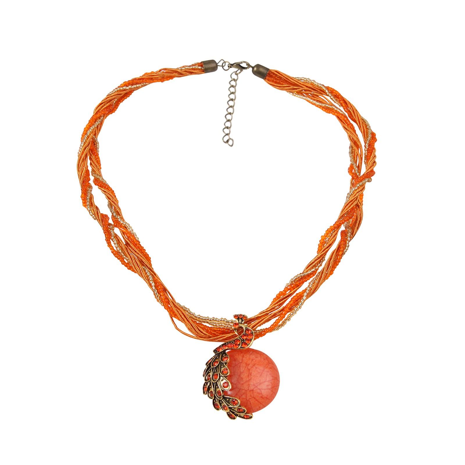 

Богемний павич, дорогоцінний камінь, темперамент, жіноче ретро-намисто з рисового бісеру, светр, ланцюжок, етнічна підвіска, плетена мотузка One Size помаранчевий