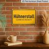 2D Flat, 12"x8" Rustic Vintage Aluminium Metal Chicken Coop Wall Sign - "Landkreis Gackern" German Text & "Hühnerstall" Design, Weather-Resistant