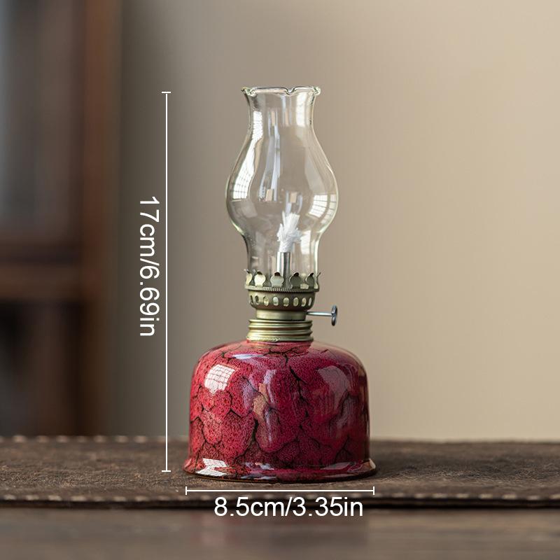 Chinese Style Glass Vintage Ceramic Ghee Lamps Teahouse Kerosene Lamp Study Bedroom Crafts Hand Drawn Patterns Decorations