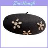 Wool Beret Hat For Women With Flower Embellishments For Winter Style