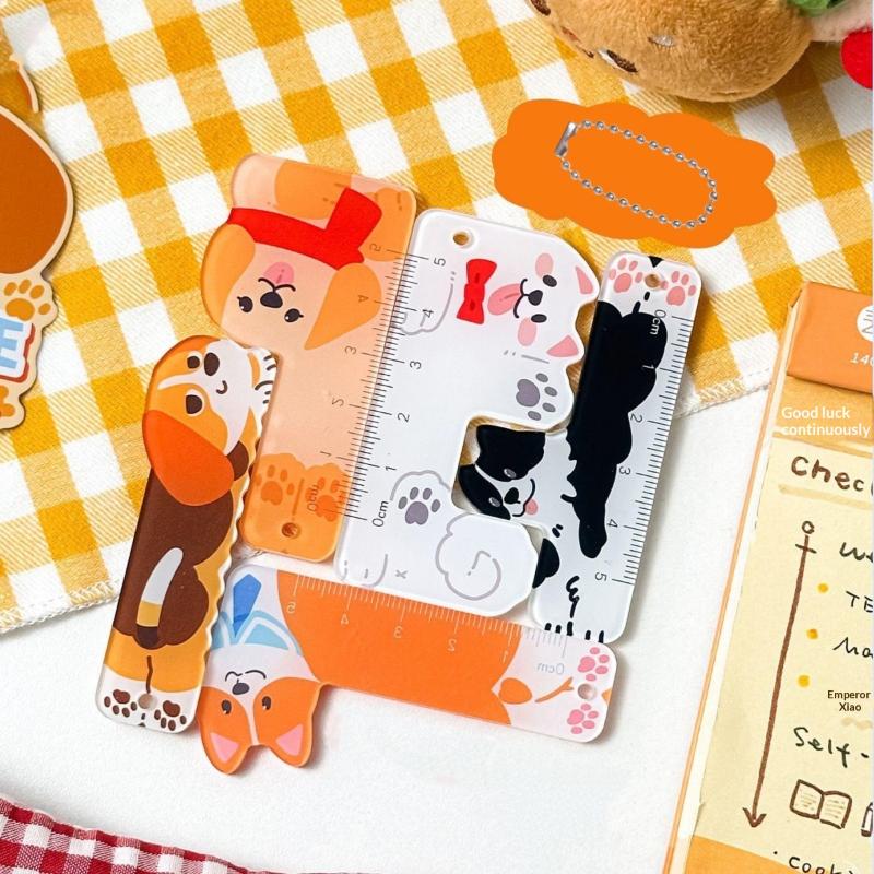 Cute Cartoon Animal Cat Dog Ruler Mini 5cm Portable Stationery Ruler Pendant Backpack Charm Student Prize Student Reward Gifts