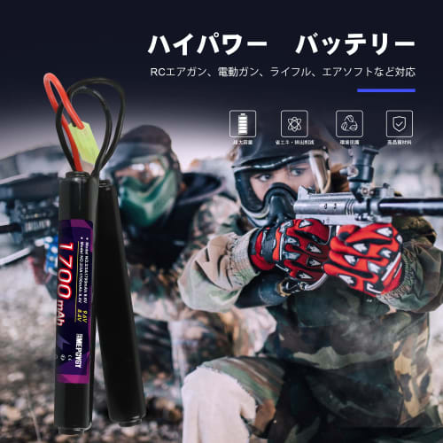 9.6V Nickel-Metal Hydride Battery, High Capacity 1700mAh, with Small Tamiya Plug, Compatible with a Wide Range of Electric Guns and Airsoft Guns