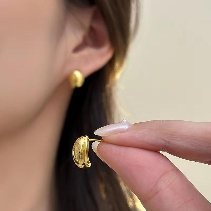 Simple Smooth Irregular Light Luxury Gold Color Earrings For Woman Korean Fashion Jewelry Goth Party Girls Unusual Accessory