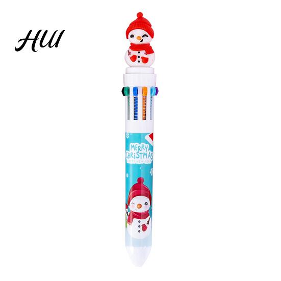 Efficient Multi-color Pen Christmas Ballpoint Pens 10-in-1 Retractable Cute Santa Snowman Multi-function Festive Writing Tool for Kids School Supplies