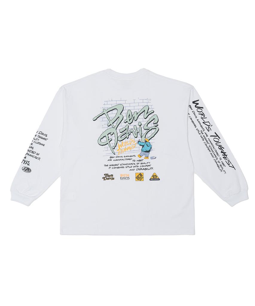 BEN DAVIS White Label Oversized Spray Master Long Sleeve T-Shirt White