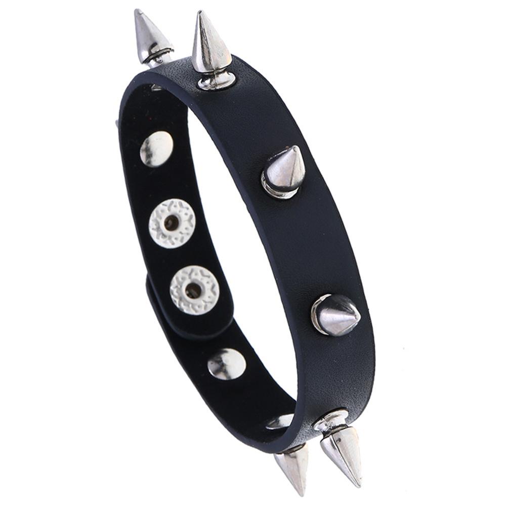 DIEZI Personality Hip Hop Men Spiked Rock Bracelet Bangle Women Vintage Punk Cosplay Black PU Leather Wrap Bracelet New Jewelry