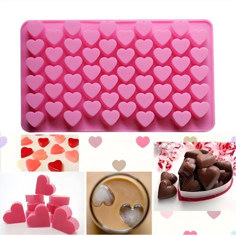 Heart Shaped Silicone Soap Mold 55 Grids Food Grade Non-stick Tray for Chocolate Cookie Cake Baking DIY