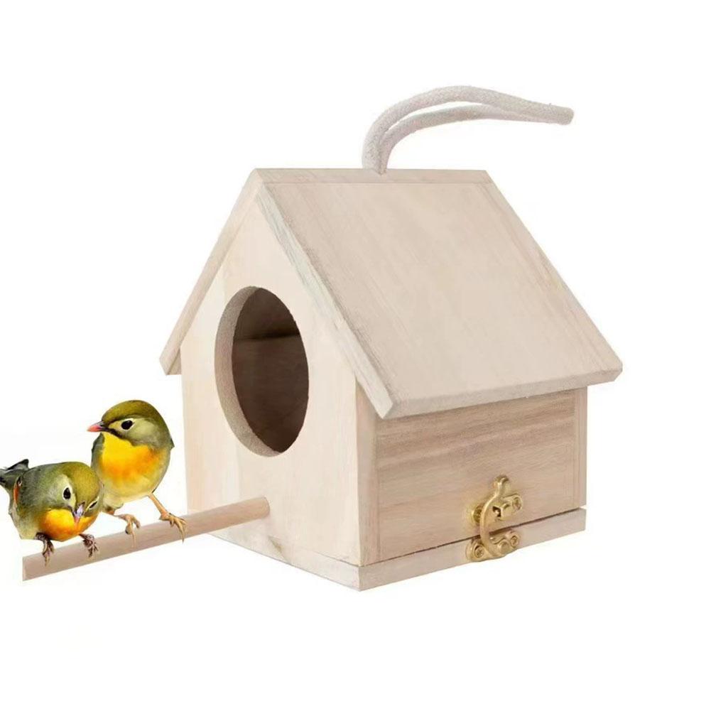 Creative Solid Wood Hummingbird House Outdoor Wooden Bird Nesting Box Hanging Birdhouse Feeder for Garden Yard Patio Decoration