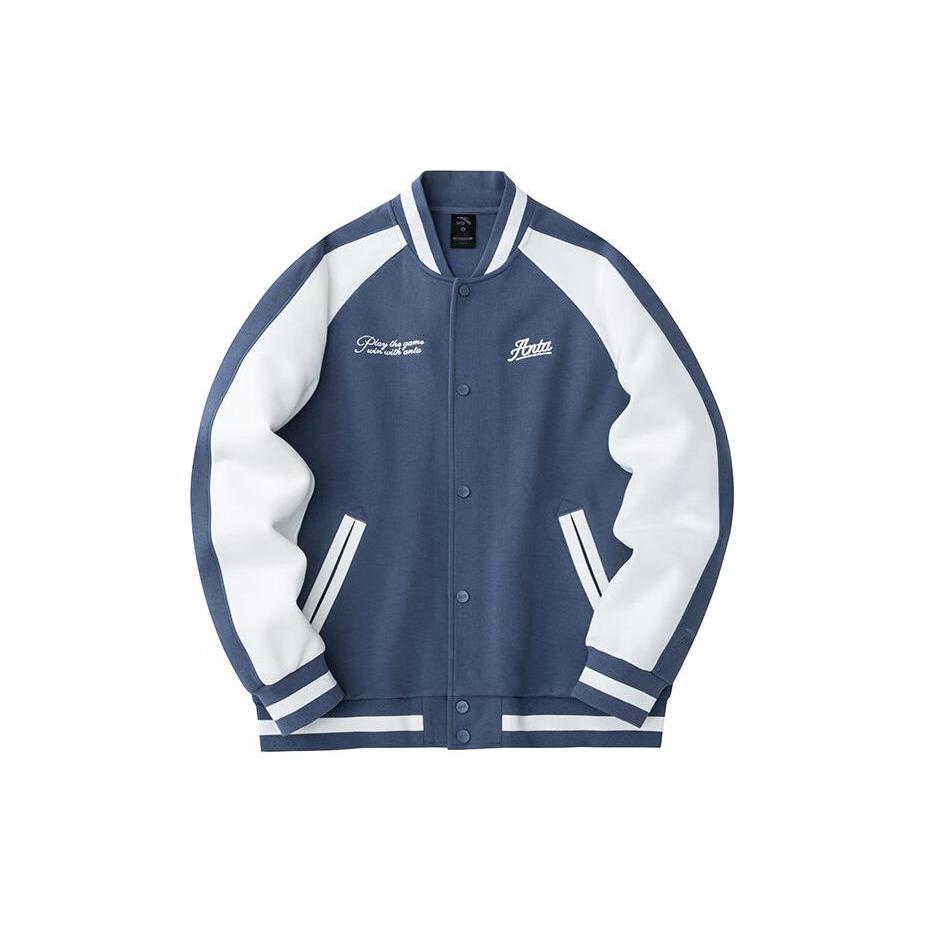 Anta Life Collection Color Block Fleece Lined Embroidery Knitted Fabric Baseball Jacket Coat Men s Dream Blue 152418734S-3 S
