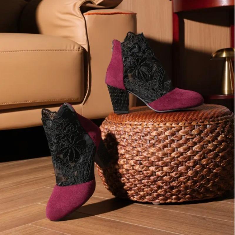 2025 New Women's Shoes Zipper Fashion Flower Decoration Office Shoes Pointed-toe Ankle Sandals Zapatos
