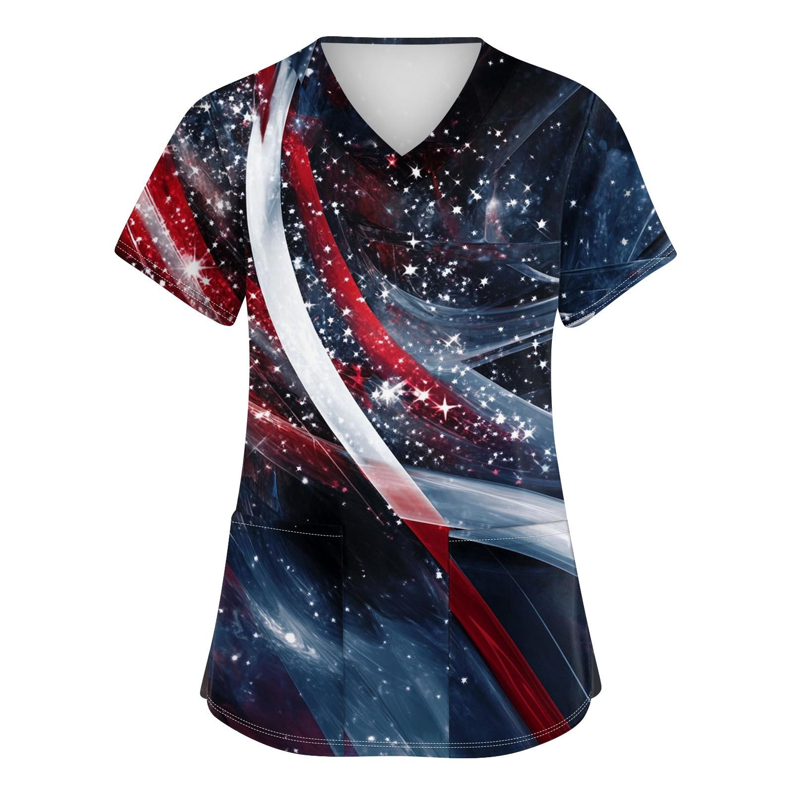 

Жіночий модний робочий одяг з V-подібним вирізом та короткими рукавами з кишенями, принтований на День незалежності L чорний