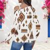 Women Plus Size Asymmetric Cutout Neck Cold Shoulder Long Sleeve Paisley Printed Blouse