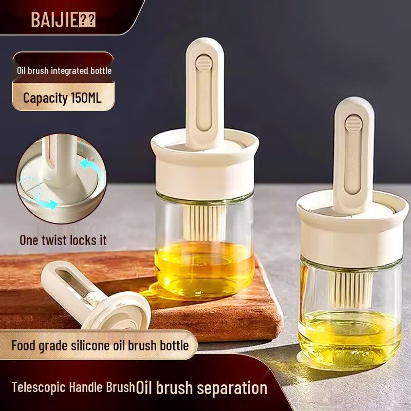Retractable Silicone Basting Bottle with Brush