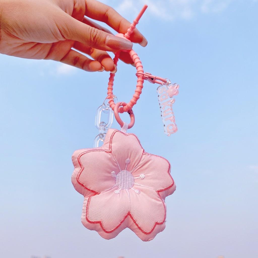 Pink Cherry Plush Blossom Keyring Bag Decoration Creative Flower Decoration