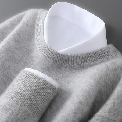 Men's 100% Wool Round Neck Loose Fit Cashmere Knit Sweater - Plus Size Base Layer