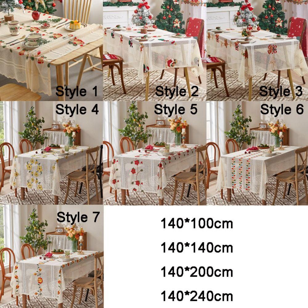 Flower Embroidery Table Cover Beige Table Runner Christmas Lace Tablecloth  Table Decorations