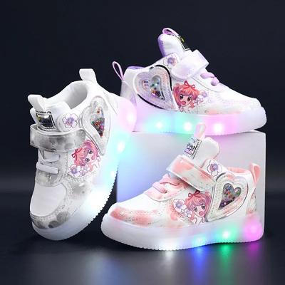 Módní trendy Nové dětské tenisky Pohodlné Všestranné Princeznovské dívčí boty Stylové Svítící Prodyšné Ležérní boty Dětské plátěné boty