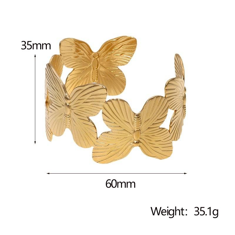 Waterproof Vintage Retro Wide Version Stainless Steel Bracelet Wide Version Personality Exaggerated Butterfly Medieval Gold