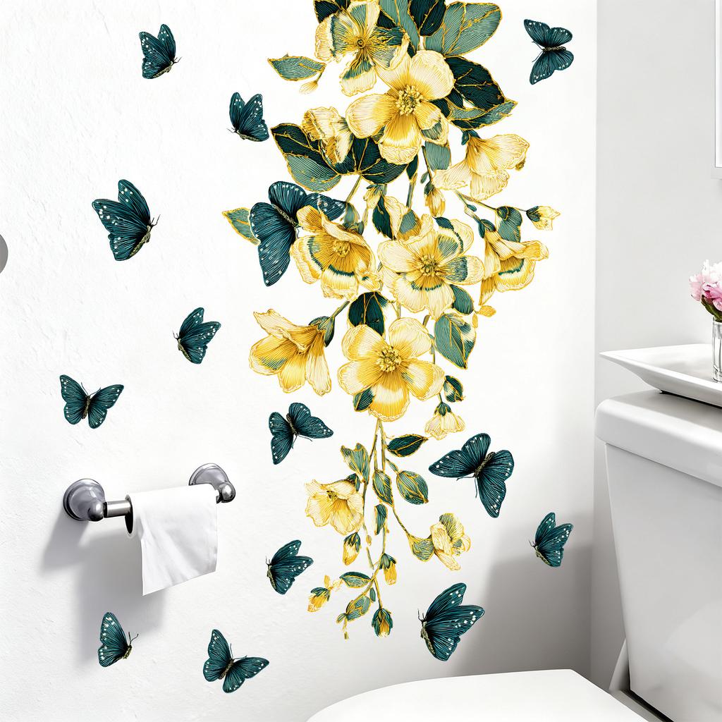 Kreativer Floraler Ranken- und Schmetterlings-Wandaufkleber Selbstklebend Abnehmbar für Schlafzimmer Wohnzimmer Arbeitszimmer Heimdekoration