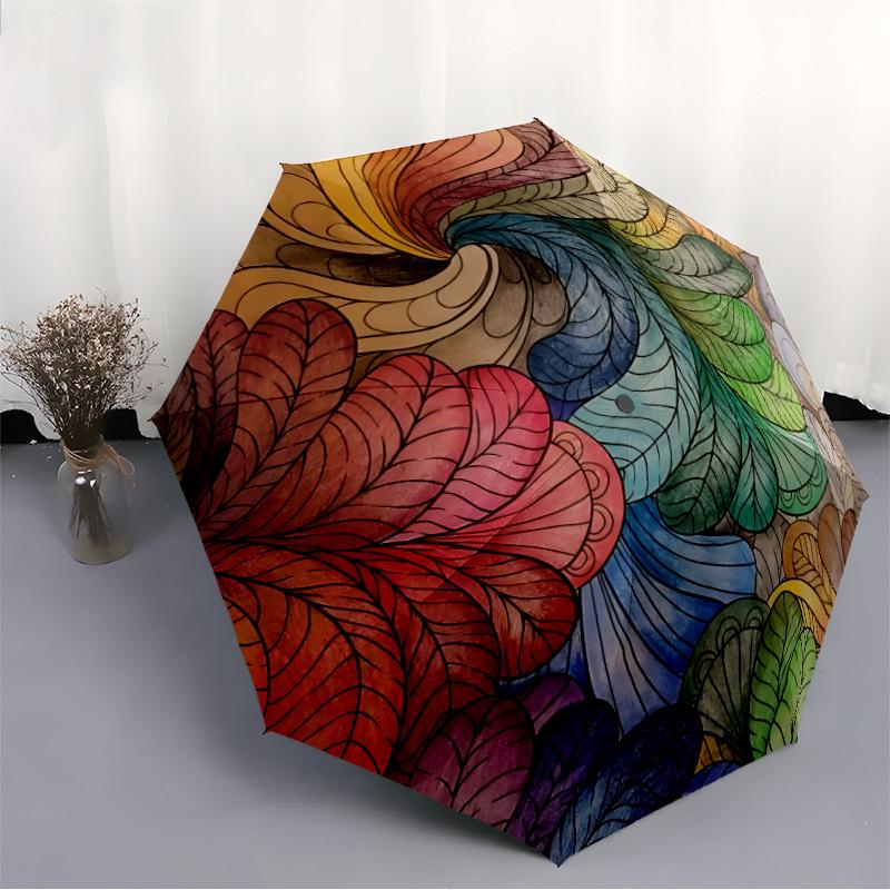 1pc Leaf Rainbow Automatic Open/Close Umbrella, Portable Folding Umbrella, Compact Travel Umbrella for088
