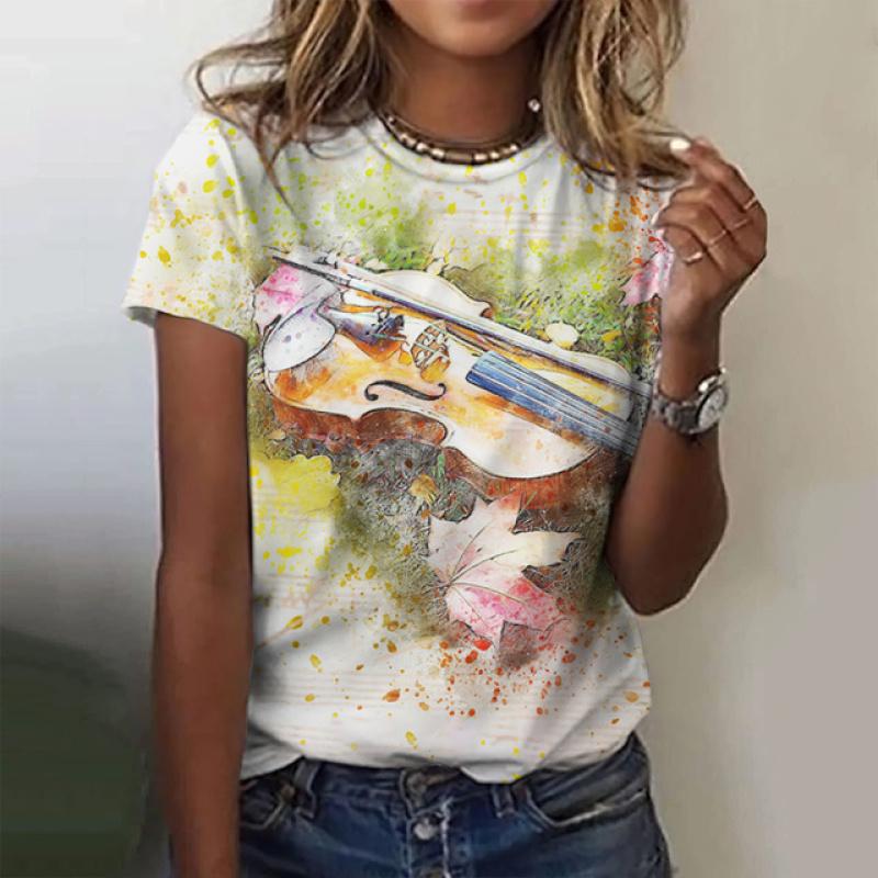 Women's Oversize T-Shirt 3d T-Shirt With Guitars Print Summrt O-Neck Short Sleeve Tops Rock Tee Streetwear Y2k Female Clothing