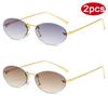 Protective Glasses 2pcs Rimless Oval Sunglasses Female Punk Metal Frame Gradient Lens Sun Glasses Multi Color Glasses UV400