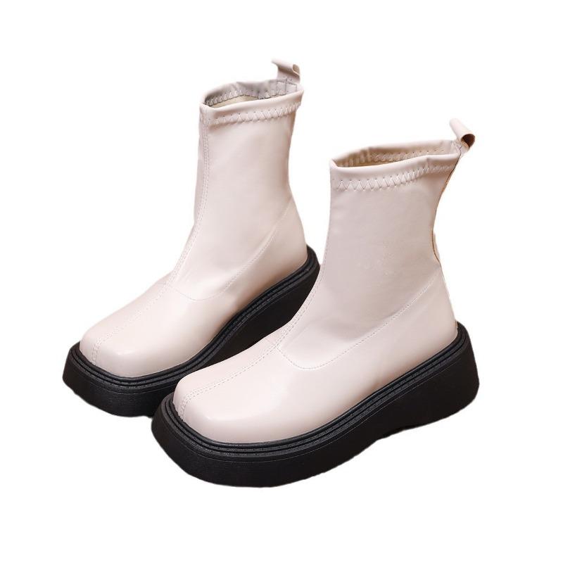 Elastic thin boots women's new autumn and winter thick-soled heightening simple Martin boots spring and autumn single boots