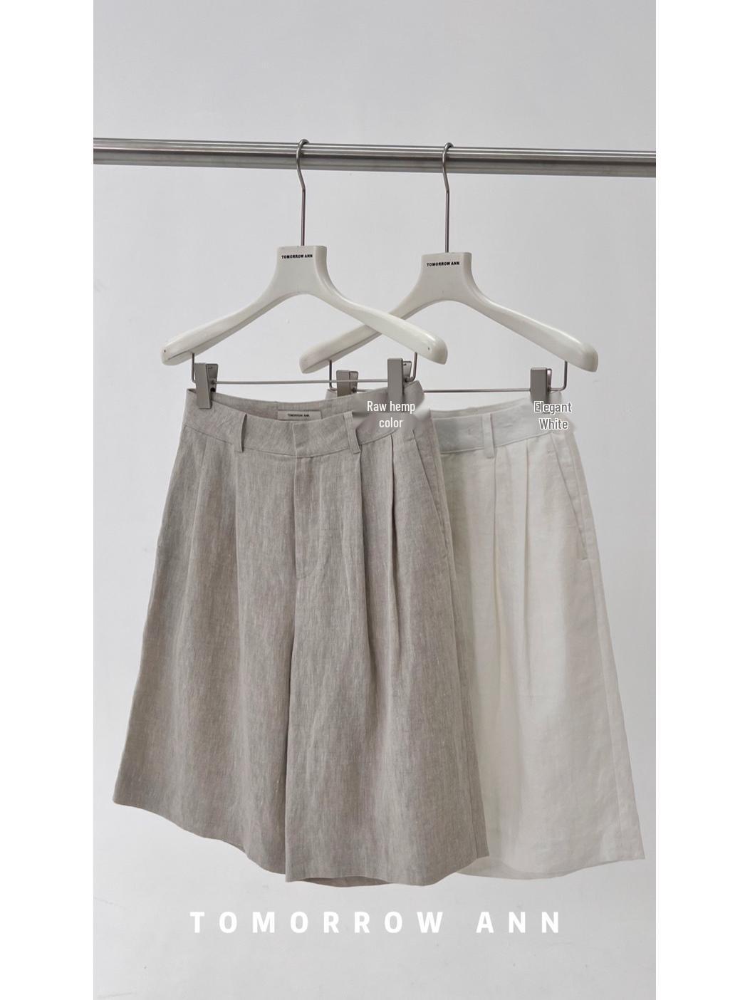 TOMORROWANN Women s Pure Linen Mid-Length Loose Straight Trousers for Spring/Summer Small