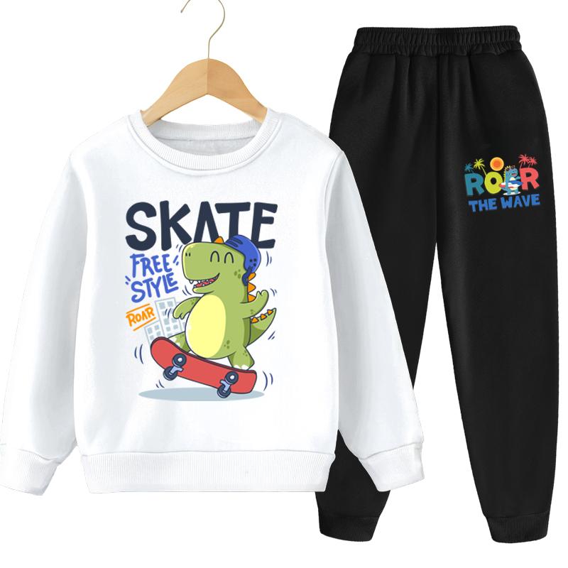 Autumn Children's Kpop Sweatshirts Sets Boys Girls Cartoon Print Pullover and Long Pants 2pcs Sets Kids Casual Tracksuit