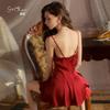Underwear Passion Seduction Smooth Satin Lace Pure Desire Deep V Low Chest Nightdress Robe Home Suit
