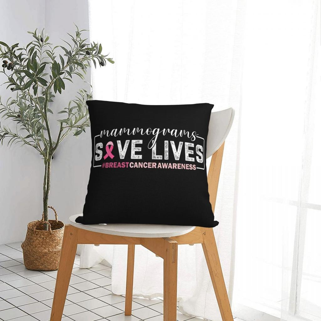 Mammogram Screenings Save Lives Pink Breast Cancer Awareness Throw Pillow Cover Throw Pillow Casual Pillowcover Home Decor