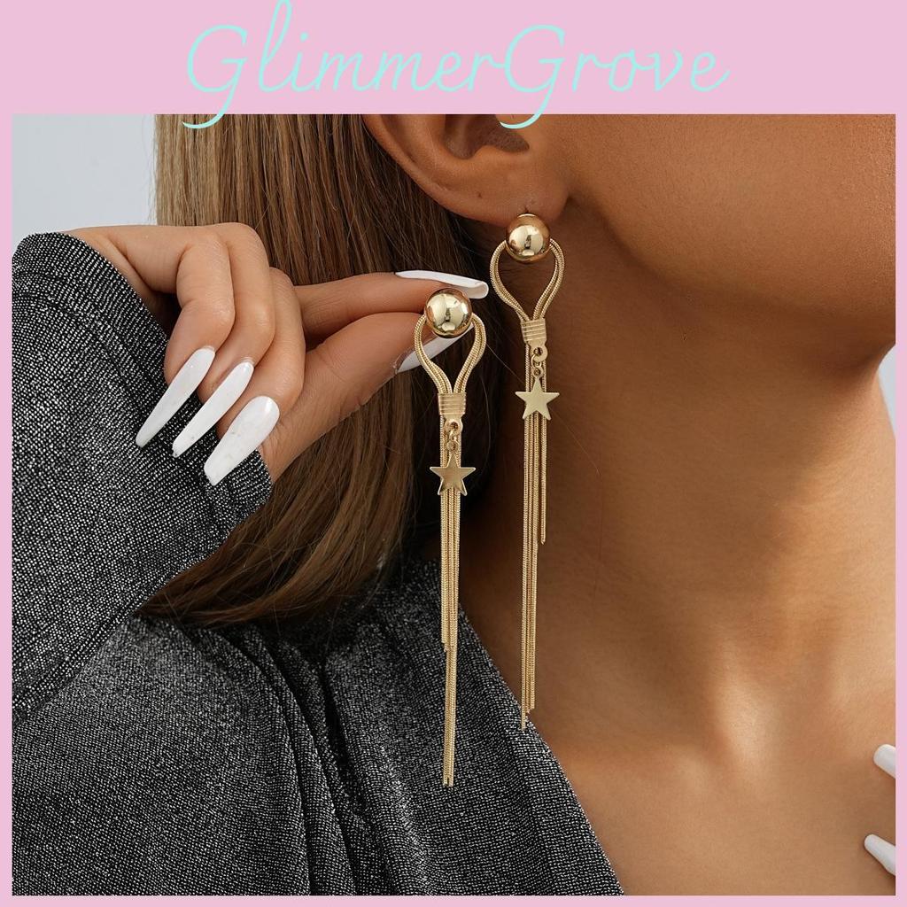 Long Chic Geometric Star Earrings Womens Gold Plated Tassel Jewelry Statement