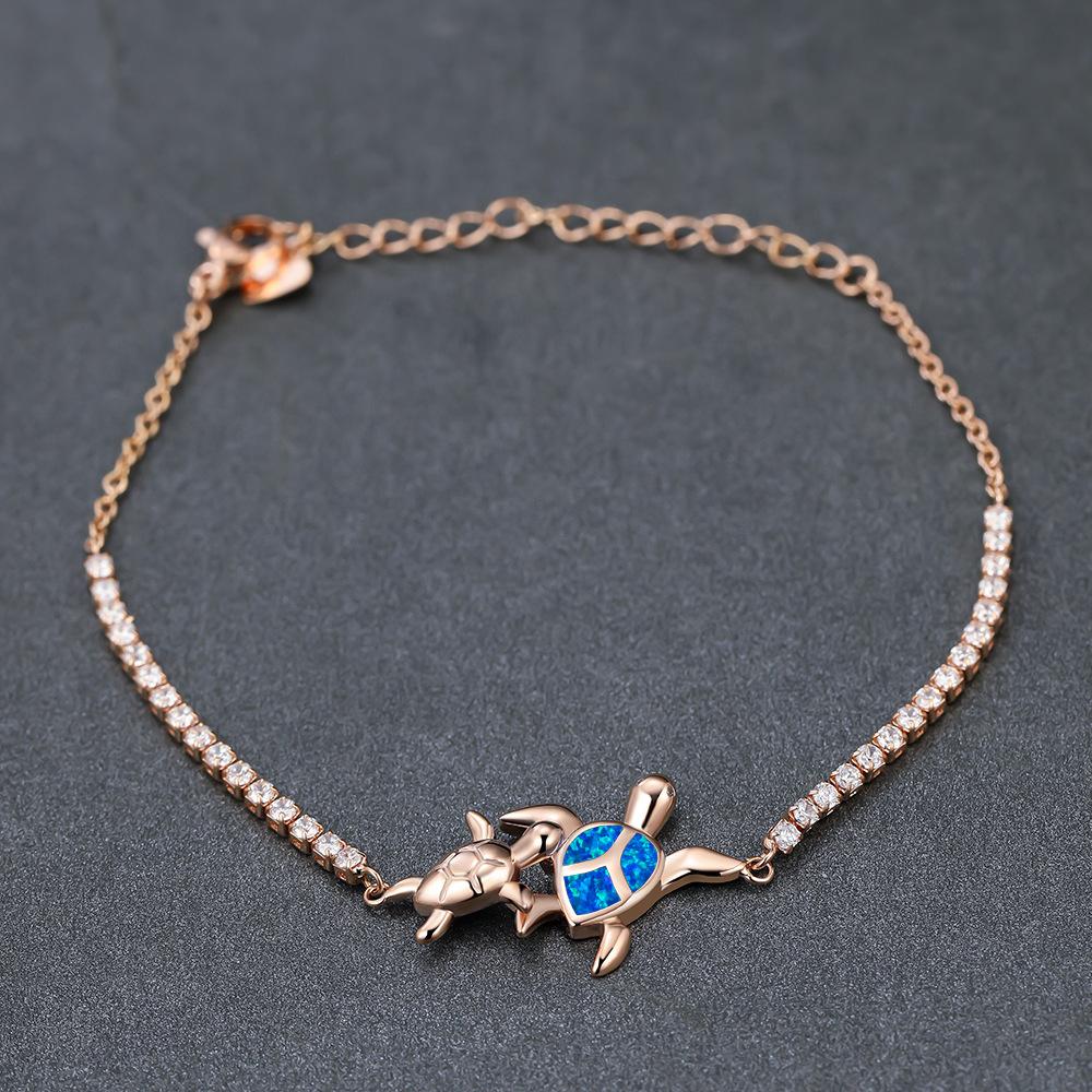 Rose Gold Two Turtles Set with Diamonds Male Shrimp Button Womens Personalized and Versatile Bracelet