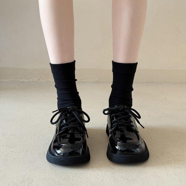 Platform Loafers Women's Spring and Autumn 2025 New Versatile College Black Single Shoes Lace-up British Style Small Leather Shoes