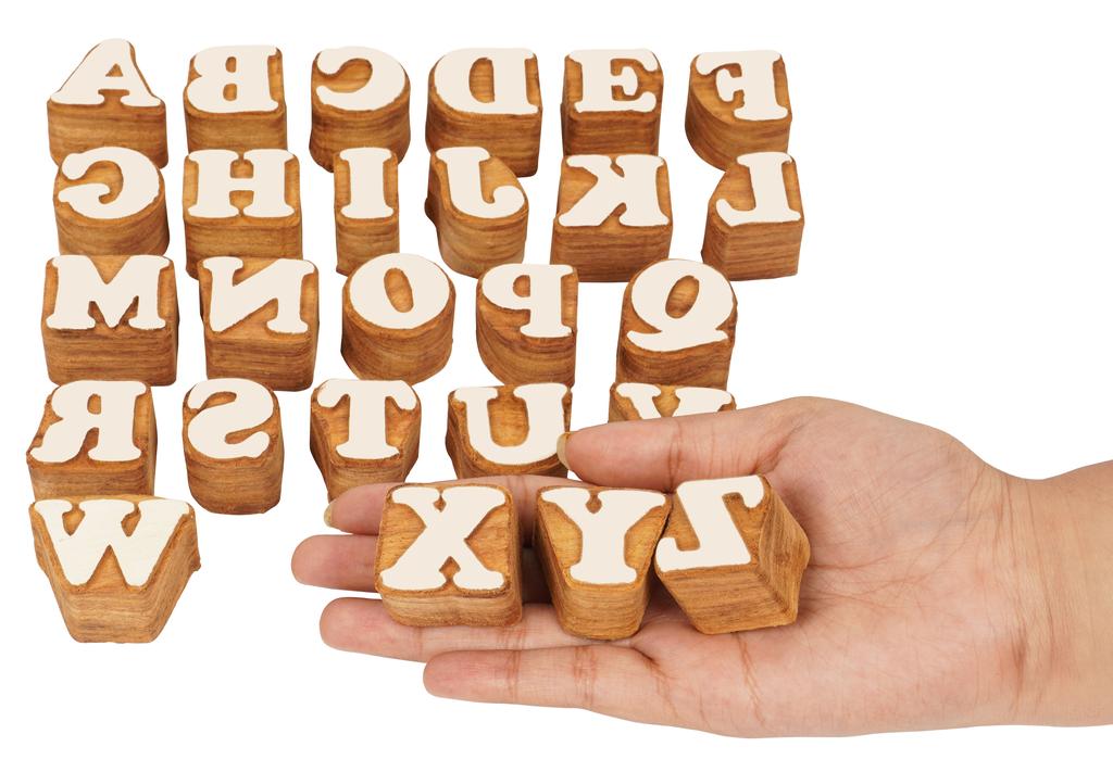 IBA Indianbeautifulart Textile Printing Block Uppercase A-Z Alphabet Hand Carved Wood Letters Wooden Stamp Wood Block