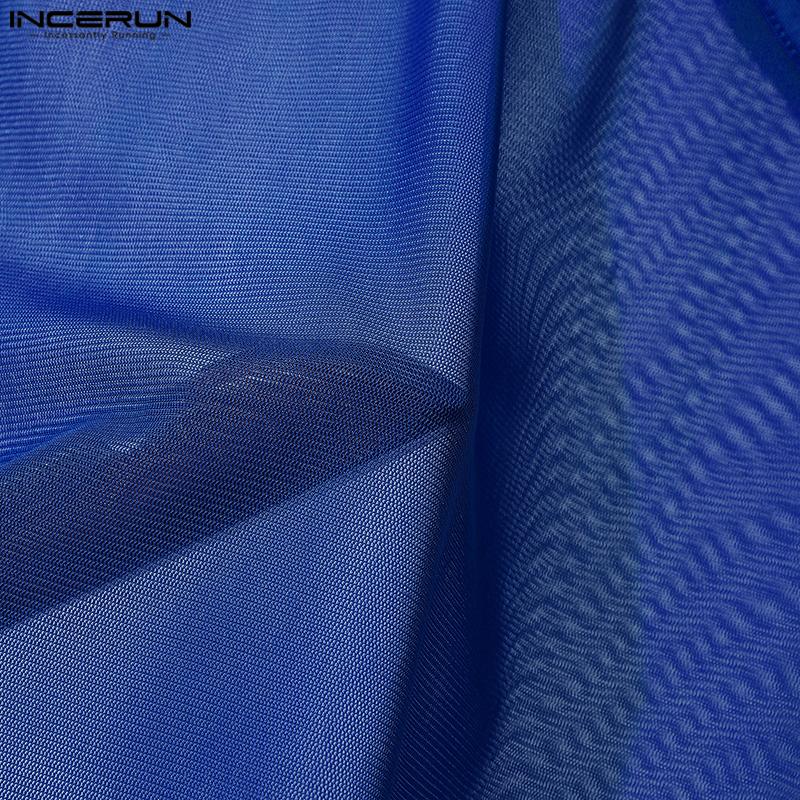INCERUN Men Deep V Neck Sleeveless See Through Mesh Sheer Tank Tops