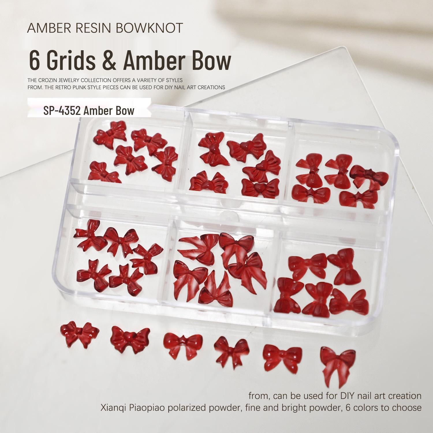 Amber Bow Tie Resin Nail Art Accessories - 6 Grid Set
