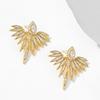 Elegant Cubic Zirconia Feather Earrings White Gold Color Crystal Zircon Statement Stud Earring Luxury Wedding Zircon