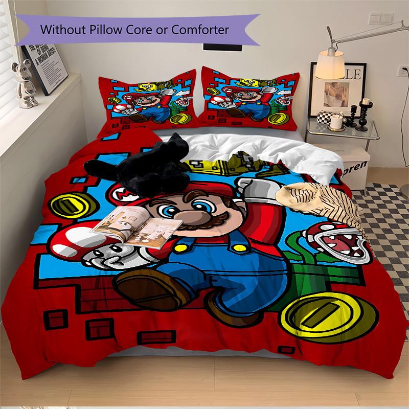 3pc Mario Adventure Bedding Set Guest Room Bedroom Decor Christmas Halloween Decor Birthday and Holiday Gifts- All Seasons 3pcs Quilt 129