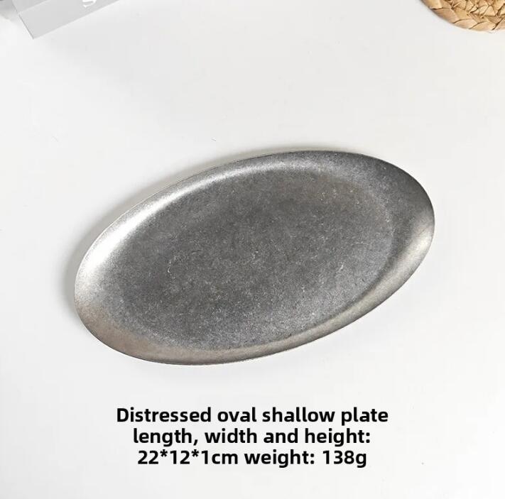 High Quality Retro Stainless Steel Trays Rectangle Industrial-style Tableware Sushi Plates Oval Snack Plates Decorative Trays