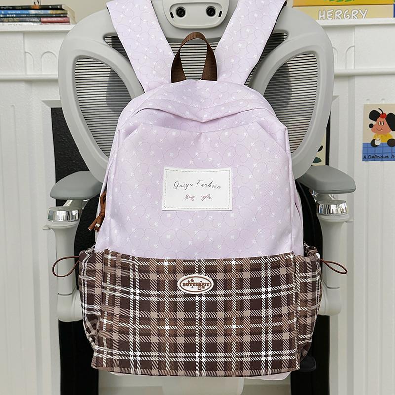 Plaid Backpack Junior High School Student Schoolbag Plaid Large Capacity Backpack