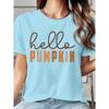 Brown-orange gradient hello PUMPKIN Autumn Vintage Handwritten English Print Short Sleeve T Women's T-shirt Soft and skin-friendly round-neck short