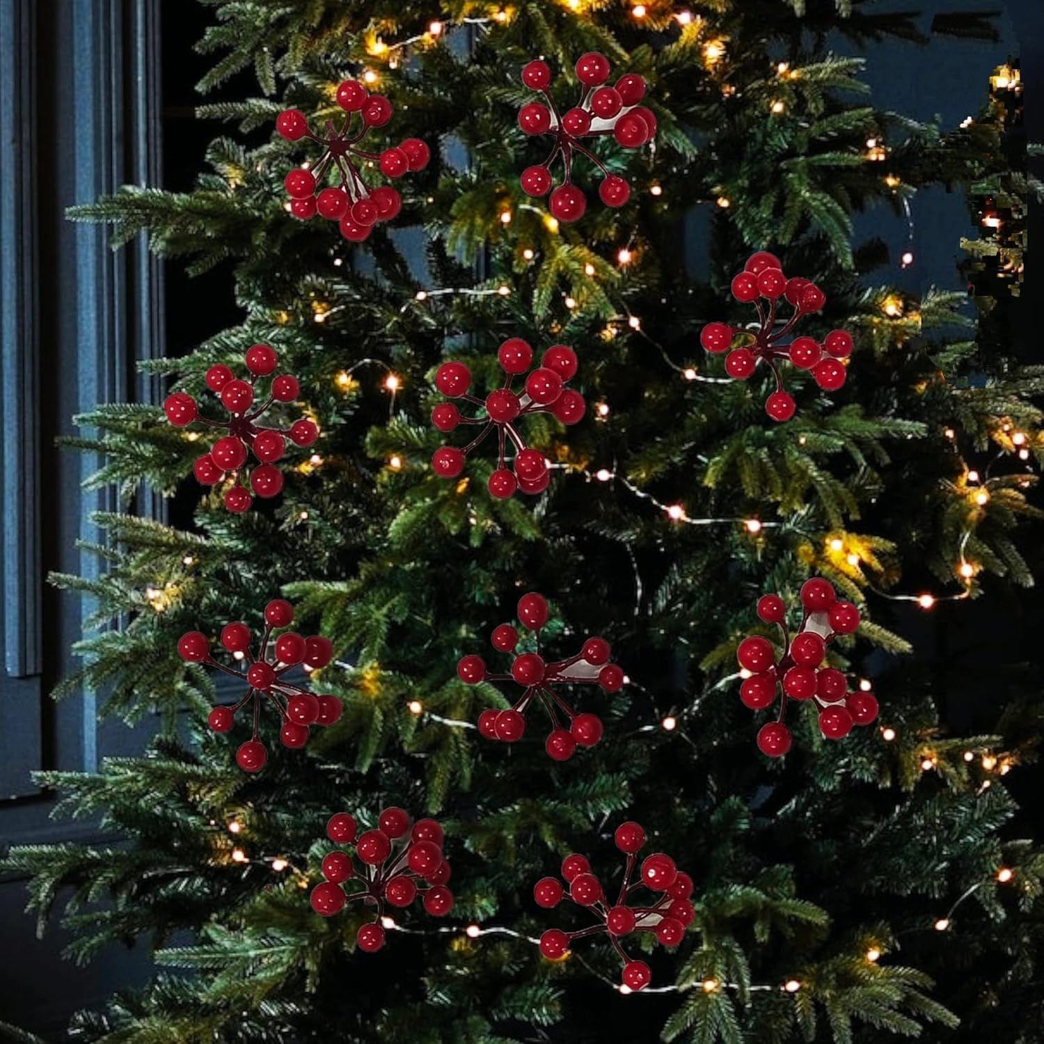 

10 шт. Стебли рождественских красных ягод, Искусственные рождественские ветки для украшения елки, Подвесные украшения, Сделай сам рождественский венок, Поделки, Праздничный и домашний декор